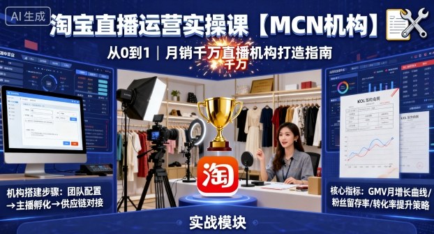 淘宝直播运营实操课【MCN机构】，从0到1做一家月销千W的直播机构-LH资源分享网