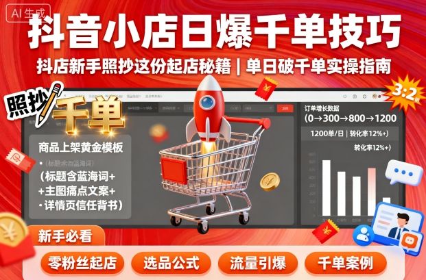抖音小店日爆千单技巧，抖店新手照抄这份起店秘籍，单日破千单-LH资源分享网