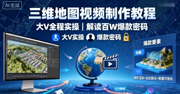 三维地图视频制作教程，大V全程实操，解读百W爆款密码-LH资源分享网