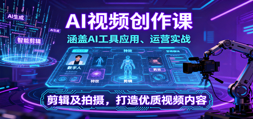 AI视频创作课，涵盖AI工具应用、运营实战、剪辑及拍摄，打造优质视频内容-LH资源分享网