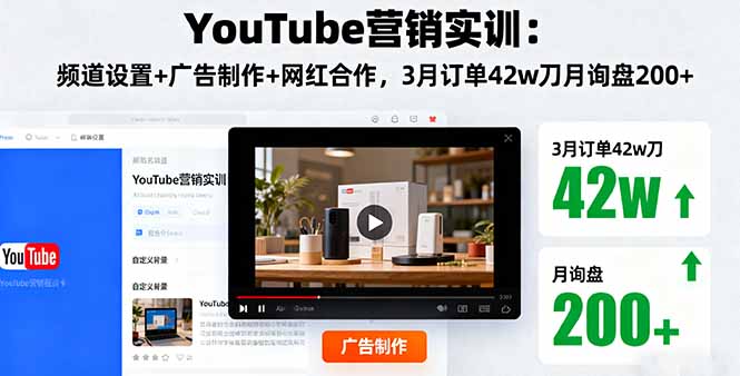 YouTube营销实训：频道设置+广告制作+网红合作，3月订单42w刀月询盘200+-LH资源分享网