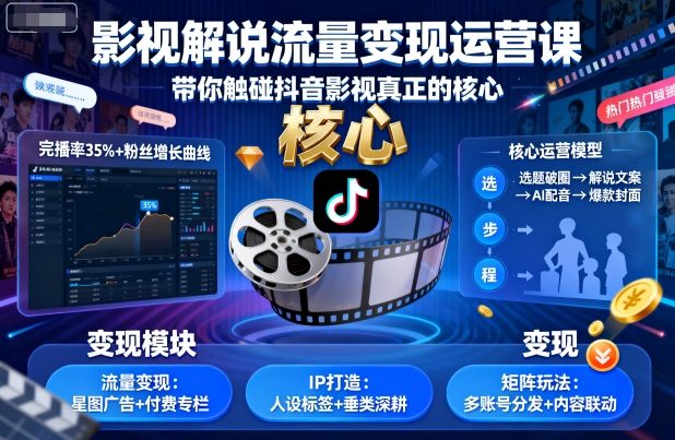 影视解说流量变现运营课，带你触碰抖音影视真正的核心-LH资源分享网