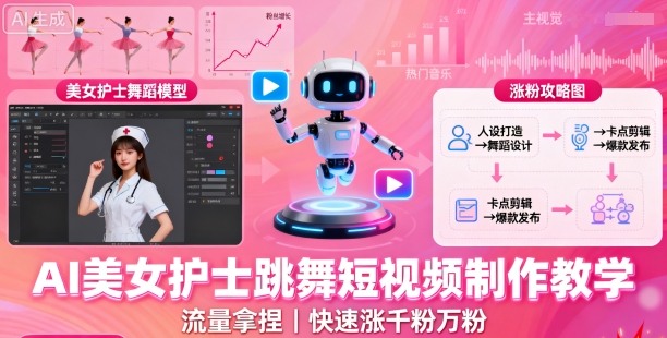 AI美女护士跳舞短视频制作教学，流量拿捏，快速涨千粉万粉【提示词+视频教程】-LH资源分享网