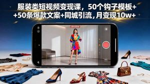 服装类短视频变现课，50个钩子模板+50条爆款文案+同城引流，月变现10w+-LH资源分享网