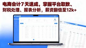 电商会计7天速成，掌握平台取数、财税处理、报表分析，薪资翻倍至12k+-LH资源分享网