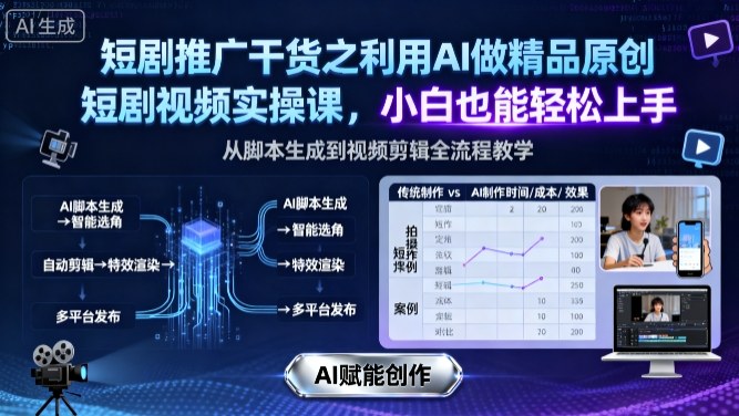 短剧推广干货之利用AI做精品原创短剧视频实操课，小白也能轻松上手-LH资源分享网