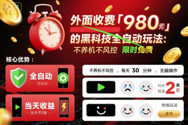 外面收费980的黑科技全自动玩法，不养机不风控，每天30分钟，无脑操作，当天收益2张【揭秘】-LH资源分享网