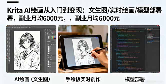 Krita AI绘画从入门到变现：文生图/实时绘画/模型部署，副业月均6000元-LH资源分享网