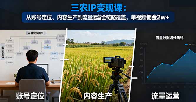 三农IP变现课：从账号定位、内容生产到流量运营全链路覆盖，单视频佣金2w+-LH资源分享网