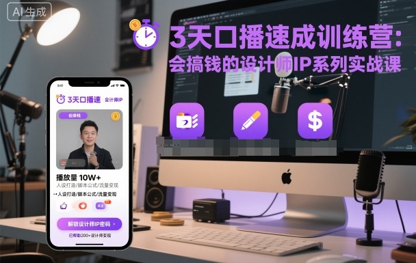 3天口播速成训练营，会搞钱的设计师IP系列实战课-LH资源分享网