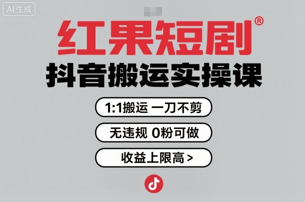 红果短剧拉新之抖音搬运实操课，1：1搬运，一刀不剪，无违规，0粉可做，收益上限高-LH资源分享网