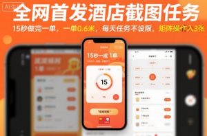 全网首发酒店截图任务,15秒做完一单,一单0.6米,每天任务不设限,矩阵操作日入3张【揭秘】-LH资源分享网