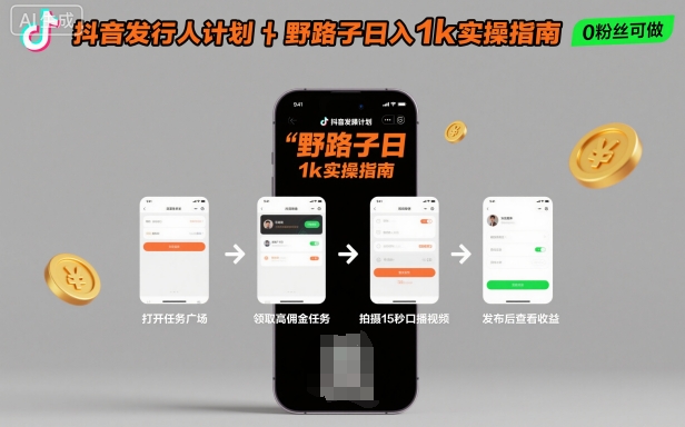 抖音发行人计划全新野路子玩法，随时随地，只要有手机，就能操作，日入1k+【揭秘】-LH资源分享网