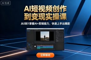 AI短视频创作到变现实操课，从0到1掌握AI+剪辑能力，快速上手出爆款(更新10月)-LH资源分享网