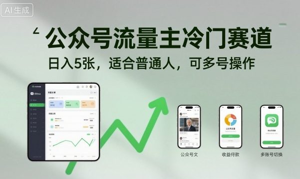 公众号流量主冷门赛道，日入5张，适合普通人，可多号操作-LH资源分享网