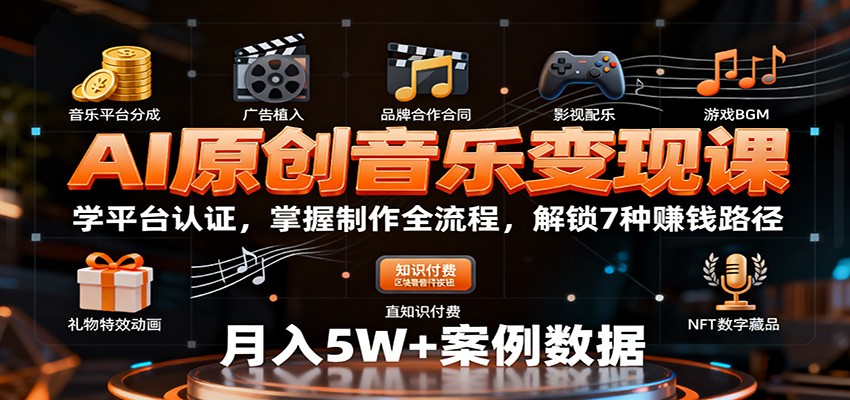 AI原创音乐变现课：学平台认证，掌握制作全流程，解锁7种赚钱路径-LH资源分享网