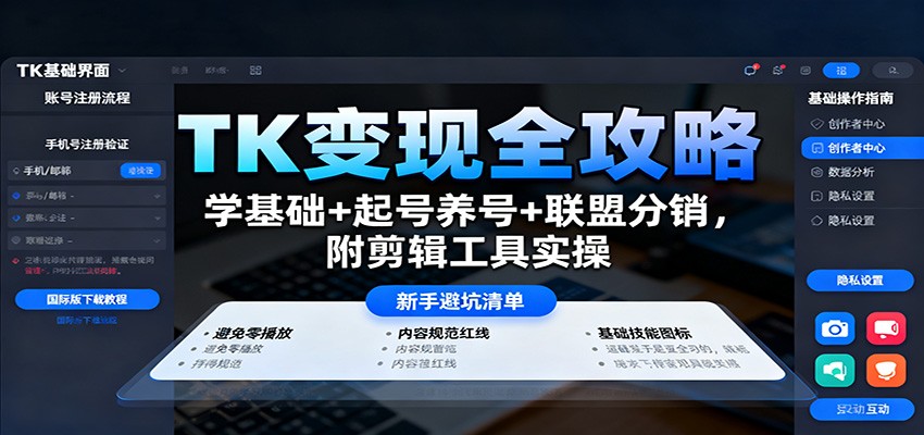TK变现全攻略：学基础+起号养号+联盟分销，附剪辑工具实操-LH资源分享网