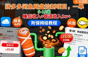 拼多多闲鱼网盘拉新项目，一单5-15米，睡后收入+管道收入1w+(附保姆级教程)-LH资源分享网