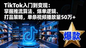 TikTok入门到变现：掌握推流算法、爆单逻辑、打品策略，单条视频播放量50w-LH资源分享网