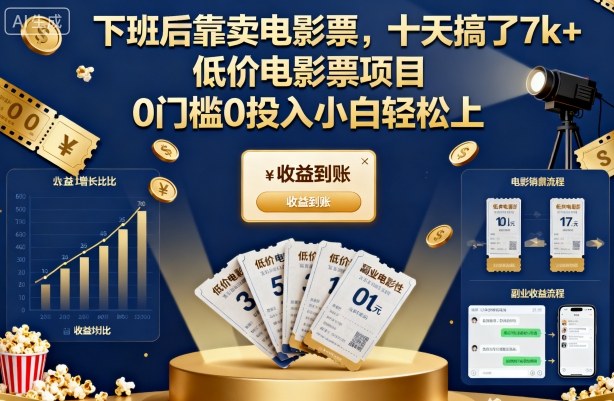 下班后靠卖电影票，十天搞了7k+，低价电影票项目，0门槛0投入小白轻松上手【揭秘】-LH资源分享网