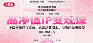 高净值IP变现课：小红书差异化定位，文案点赞成金， AI高效做短视频-LH资源分享网