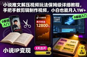 小说推文解压视频玩法保姆级详细教程,手把手教剪辑制作视频,小白也能月入1W+-LH资源分享网