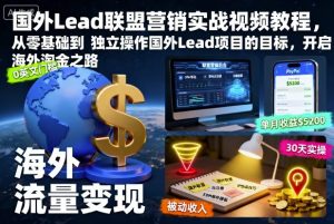 国外Lead联盟营销实战视频教程，从零基础到独立操作国外Lead项目的目标，开启海外淘金之路-LH资源分享网