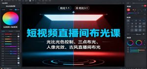 短视频直播间布光课:光比光色控制、三点布光、人像光效、古风直播间布光-LH资源分享网