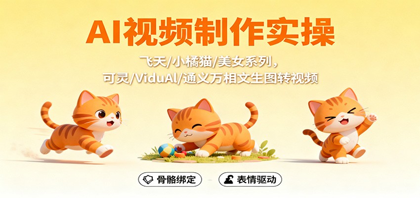 AI视频制作实操，飞天/小橘猫/美女系列，可灵/ViduAl/通义万相文生图转视频-LH资源分享网