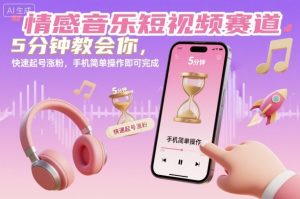 情感音乐短视频赛道，5分钟教会你，快速起号涨粉，手机简单操作即可完成-LH资源分享网