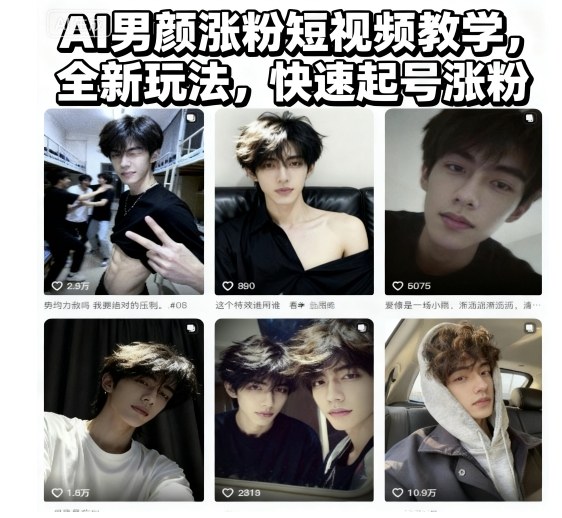 AI男颜涨粉短视频教学，全新玩法，快速起号涨粉-LH资源分享网