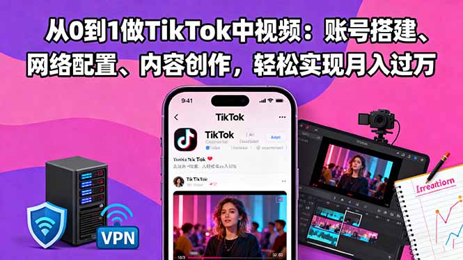 从0到1做TikTok中视频：账号搭建、网络配置、内容创作，轻松实现月入过万-LH资源分享网