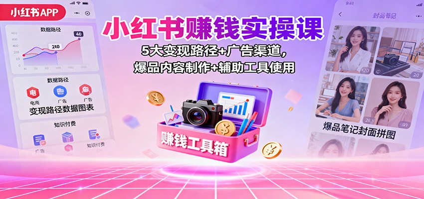 小红书赚钱实操课：5大变现路径+广告渠道，爆品内容制作+辅助工具使用-LH资源分享网