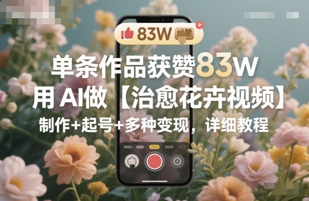 单条作品获赞83W，用AI做【治愈花卉视频】，制作+起号+多种变现，详细教程-LH资源分享网