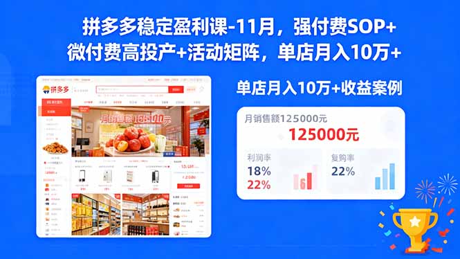 拼多多稳定盈利课-11月，强付费SOP+微付费高投产+活动矩阵，单店月入10万+-LH资源分享网