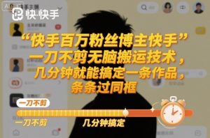 快手百万粉丝博主快手一刀不剪无脑搬运技术，几分钟就能搞定一条作品，条条过同框-LH资源分享网