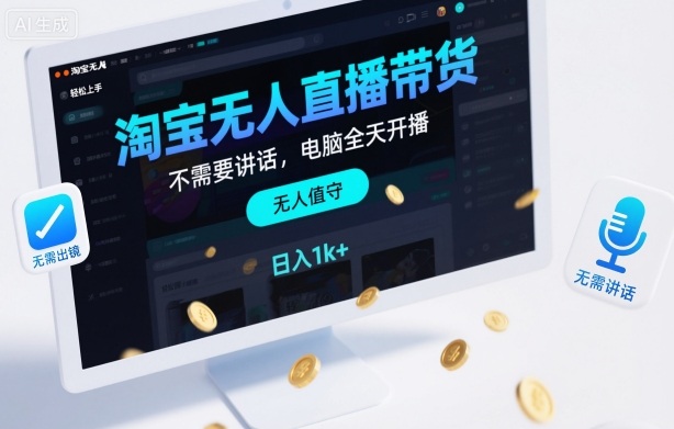 淘宝无人直播带货，不需要出镜，不需要讲话，电脑全天开播，轻松上手，日入1k+【揭秘】-LH资源分享网