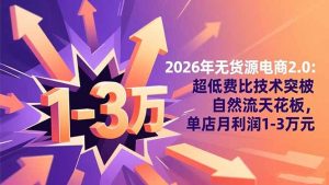 2026年无货源电商2.0：超低费比技术突破自然流天花板，单店月利润1-3万元-LH资源分享网