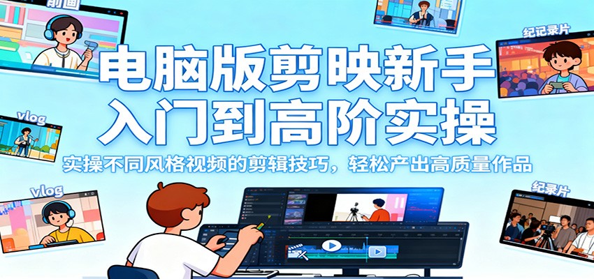 电脑版剪映新手入门到高阶实操，实操不同风格视频的剪辑技巧，轻松产出高质量作品-LH资源分享网