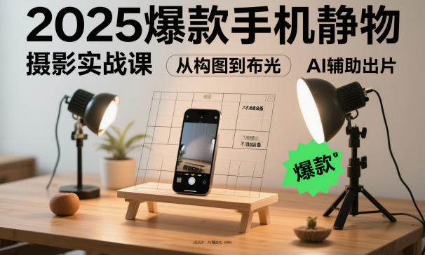 2025爆款手机静物摄影实战课，从构图到布光，不用贵设备，AI辅助出片-LH资源分享网