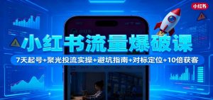 小红书流量爆破课：7天起号+聚光投流实操+避坑指南+对标定位+10倍获客-LH资源分享网