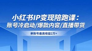 小红书IP变现陪跑课：账号冷启动/爆款内容/直播带货，单账号最高收益2万+-LH资源分享网