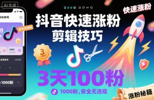 抖音快速涨粉剪辑技巧，3天1000粉，安全无违规-LH资源分享网
