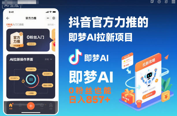 抖音官方力推的即梦AI拉新项目，0粉丝也能日入857+(附即梦AI拉新推广入口及教学)-LH资源分享网
