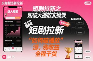 短剧拉新之小红书如何破大播放实操课，如何破播放，涨收益，全程干货-LH资源分享网