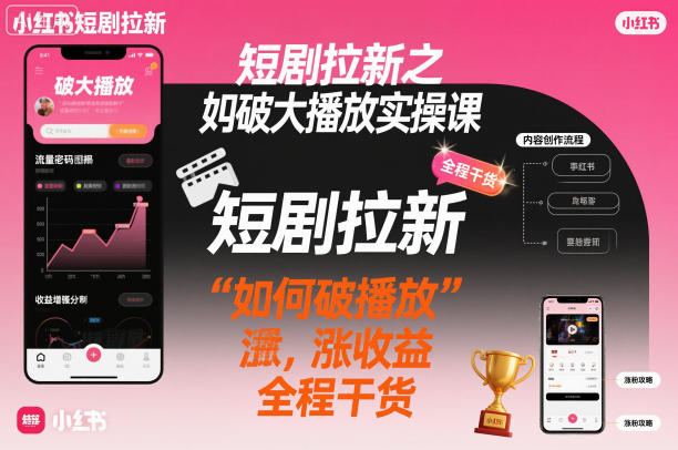 短剧拉新之小红书如何破大播放实操课，如何破播放，涨收益，全程干货-LH资源分享网