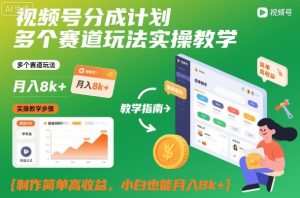 视频号分成计划多个赛道玩法实操教学,制作简单高收益,小白也能月入8k+-LH资源分享网