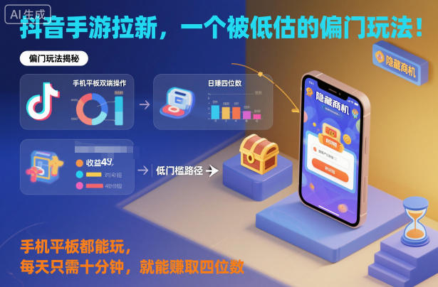 抖音手游拉新，一个被低估的偏门玩法！手机平板都能玩，每天只需十分钟，就能賺取四位数【揭秘】-LH资源分享网