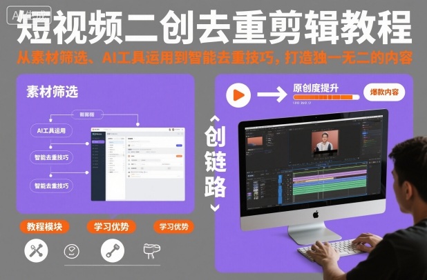 短视频二创去重剪辑教程，从素材筛选、AI工具运用到智能去重技巧，打造独一无二的内容-LH资源分享网