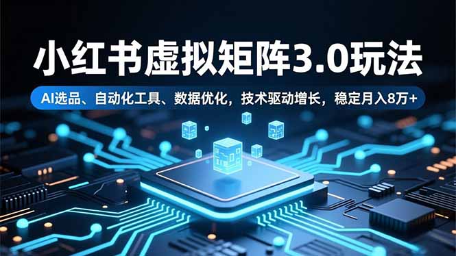 小红书虚拟矩阵3.0玩法，AI选品、自动化工具、数据优化，技术驱动增长，稳定月入8万+-LH资源分享网